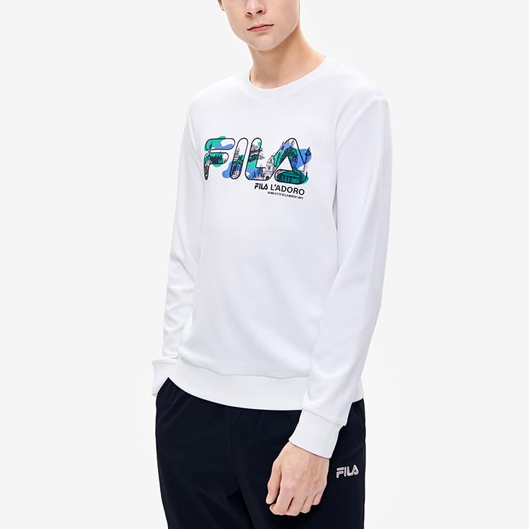 Fila Classic Cotton Crew Neck Logo Pullover Sweatshirt Men Sweatshirt Standard-White F11M238204FWT