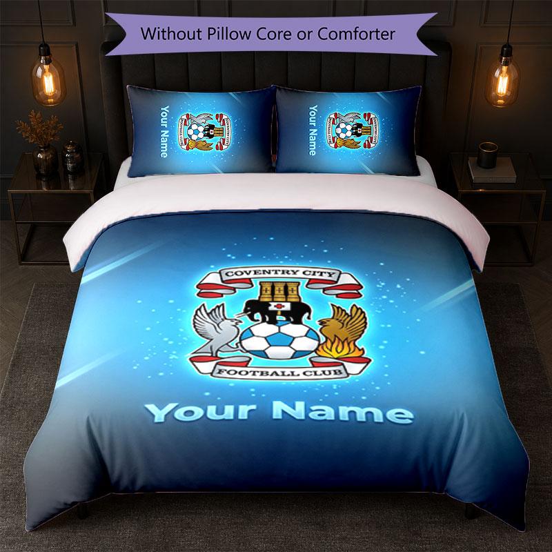 Coventry City FC Benutzerdefinierter Name Text Bettwäsche-Set 1 Bettbezug+2 Kissenbezüge Fußball-Logo Personalisierte Geschenk für Besonderen Anlass Schlafzimmer Dekoration