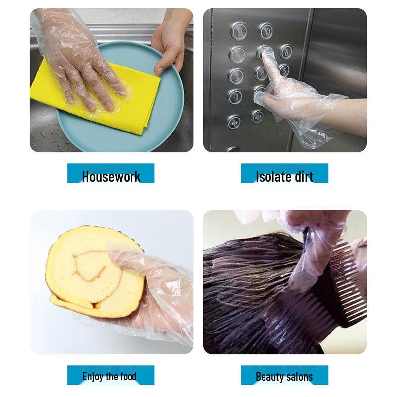 Extra Thick Transparent Food Grade Disposable PE Plastic Gloves for Kitchen & Household