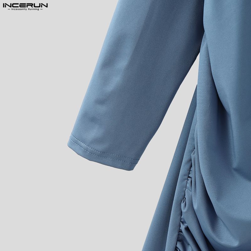 INCERUN 2 SZTUKI Męskie Koszulki z Dekoltem V i Długim Rękawem Falbankowe Skręcone Zestawy Ubrań Domowych Spodnie