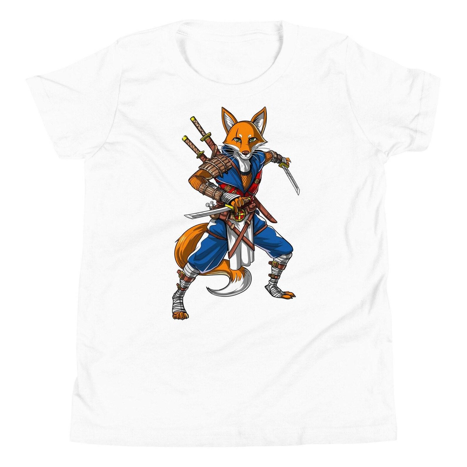 Fox Ninja Kids Shirt, Funny Fox Samurai Tee, Fox Girls Clothing, Fox Samurai Boys Shirt, Martial Arts Clothes, Fox Apparel, Fox Outfit 160
