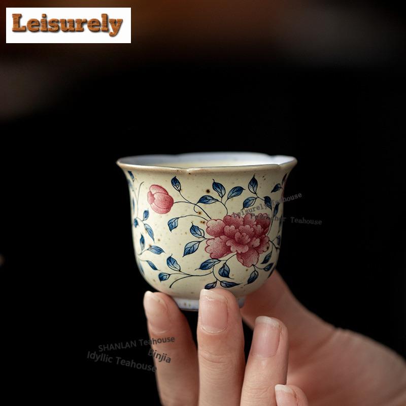 1pc/lot Twining Peony Flower Mouth Teacup Japanese Tea Bowl Water Jug Tea-tasting Personal Cup Chazhan Master Cup Tableware 11ML