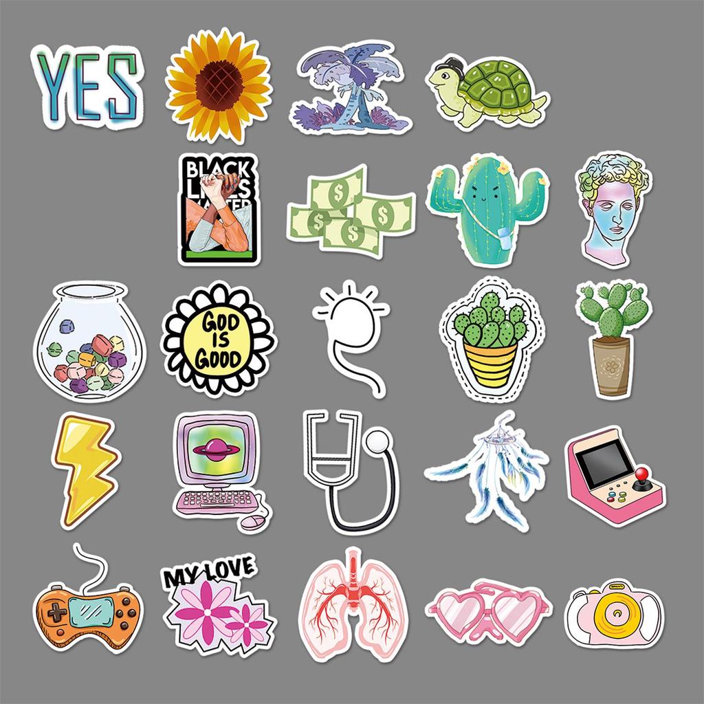 50 Cartoon VSCO Style Waterproof Stickers for Suitcases, Notebooks & Journals - Small Gifts & Stationery