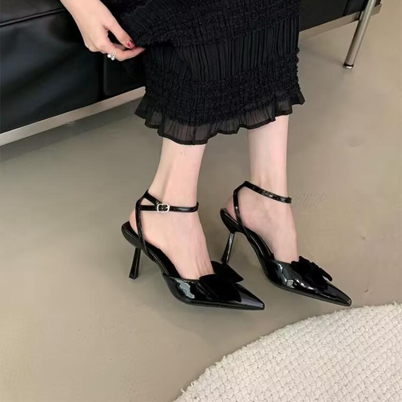 

Fashion Pointed Toe Shoes Buckle Strap Slingback Pumps Wedding 2025 Fashion Thin Heels Head Butterfly-Knot Sandals Party Women 34 чёрный