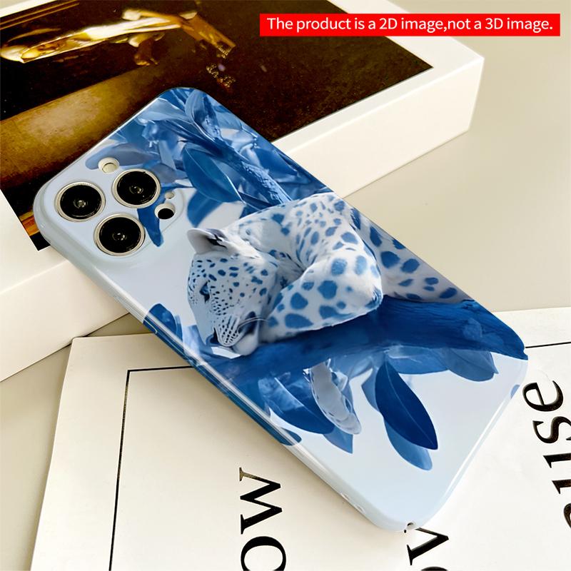 2DFlat Blue Leopard on Tree Branch All inclusive film hard iPhone case, compatible with iPhone 18 Pro Max 17 16 15 14 13 12 11