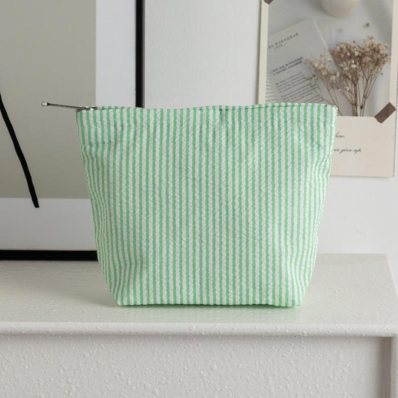 Compact Travel Makeup Bags for Women Vertical Striped Portable Cosmetic Storage