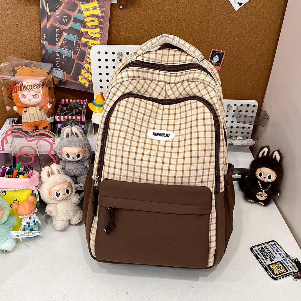 Schoolbag, a piece of junior high school girls plaid contrasting colors, high value, juvenile sense, students, large capacity, high school students
