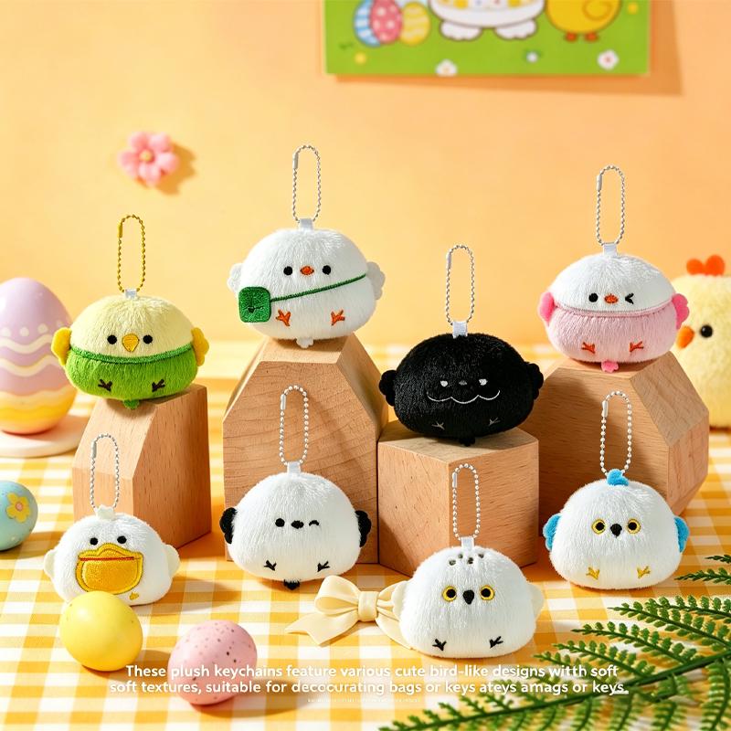 Cute Cartoon Plush Toy Keychain Bead Necklace Pendant Bird Keychain Backpack Decoration Gift