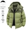 Men's Winter Color Block Hooded Jacket – Windproof Cotton Padded Coat with Plus Velvet Lining