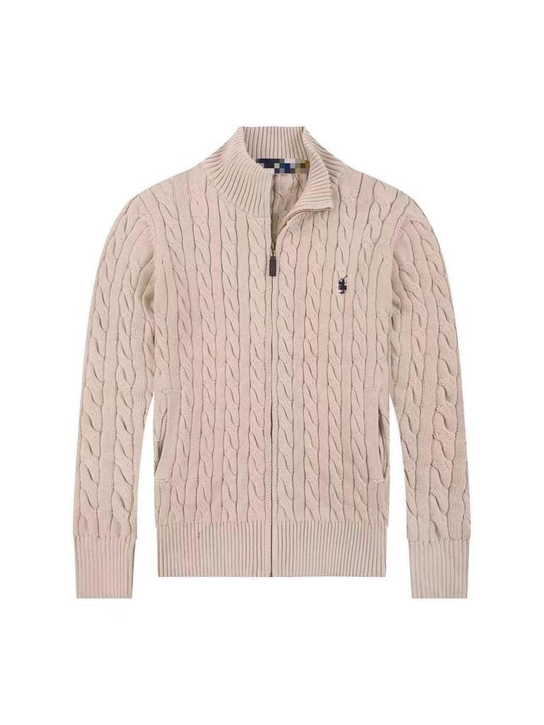 Men's Embroidered Pony Polo Shirt, Classic Old Money Style, Thickened Cotton, Full Zip Knitwear Jacket for Autumn and Winter