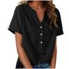 Fashionable Women's Linen V-neck Button Up Half Open Design, Fashionable Short Sleeved Shirt Color Top
