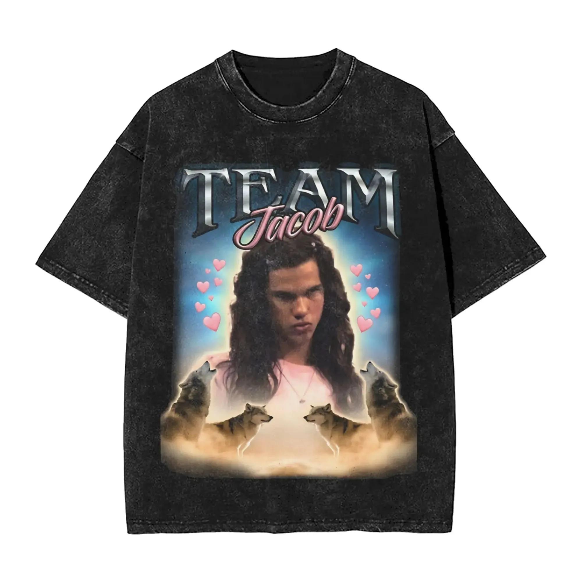 Twilight Jacob Black Team Jacob Wolf Graphic Unisex Heavyweight Cotton Vintage Black Streetwear T-Shirt L