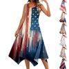 Women's Casual Fashion Round Neck Sleeveless Vintage Floral Print With Irregular Hem Mid-length Dress