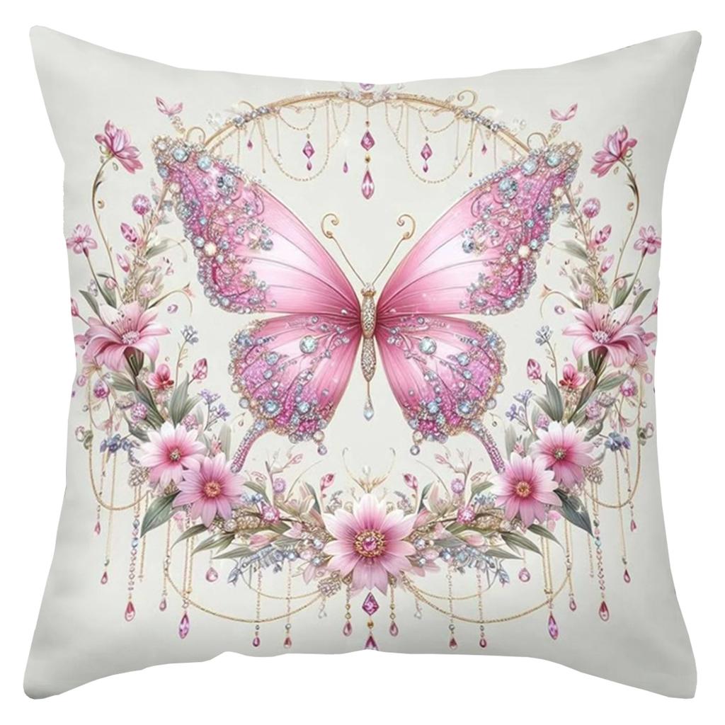 2D flat printing Pink Butterfly Decorative Cushions Floral Pattern Polyester pillowcase, sofa decorative cushion cov