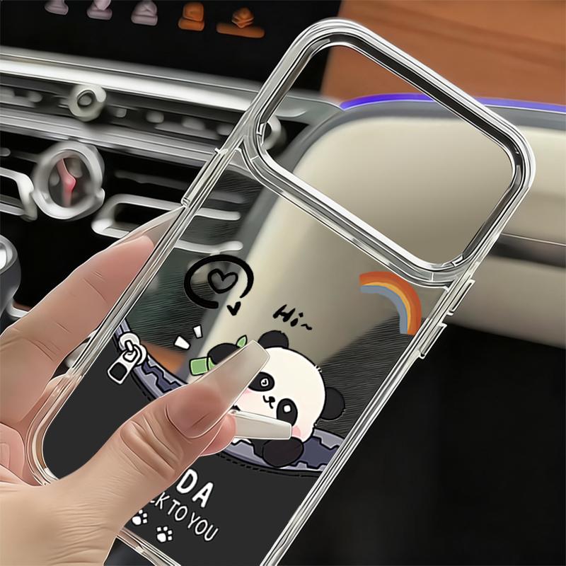 Cute Panda Print Case For iPhone 17 18 Pro Max 17E iPhone 16 15 14 13 Pro Max Plating Lens Frame Clear Soft Cover