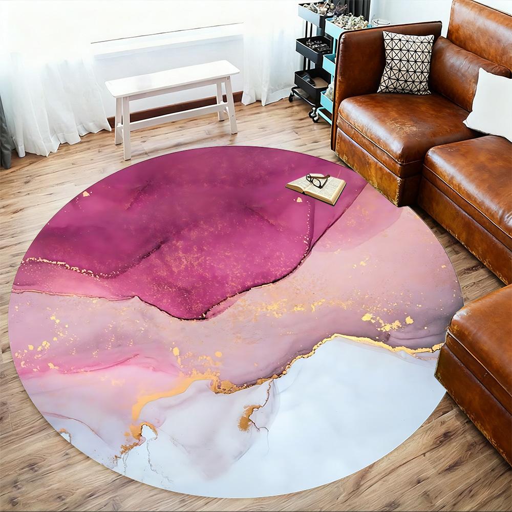 1pc Marble Texture Gold Leaf Round Chair Mat Area Rug - Non-Slip, Floor Mat for Office, Bedroom, and Indoor Decor C1125600