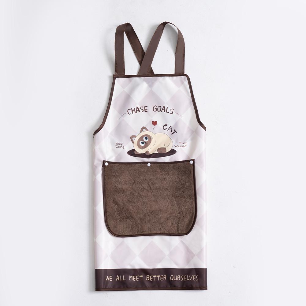 Cartoon Cat And Dog Print Waterproof Sleeveless Apron For Kitchen Cooking And Home Use
