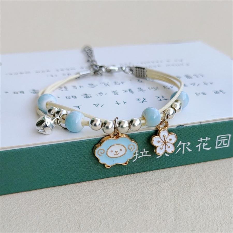 Korean Cute Cartoon Rabbit Flower Pendant Bracelets For Women Girls Fashion Charm Bell Butterfly Cat Bracelet Friendship Jewelry