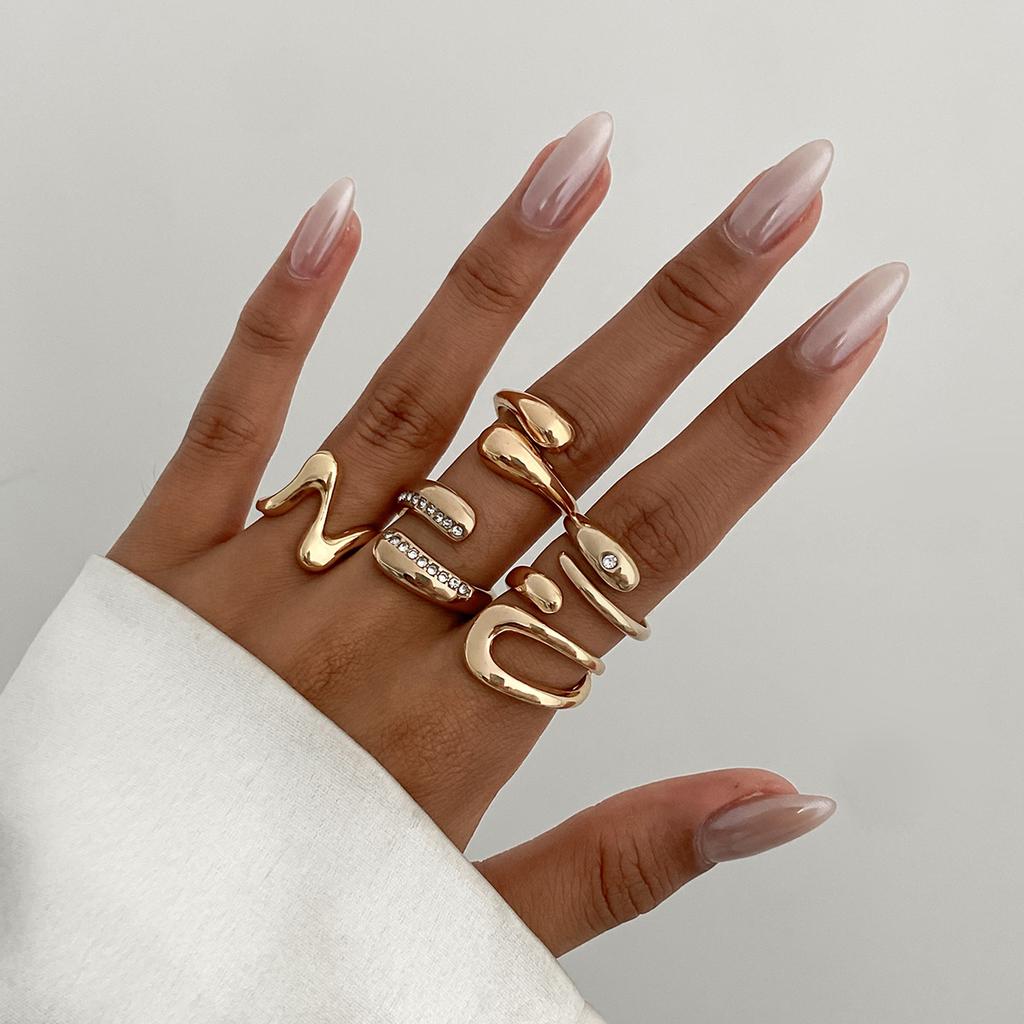 Vintage Gold Color Geometric Rings Trendy Finger Jewelry Hollow Out Adjustable Ring Set for Women Men Retro Boho Fashion Party Gift