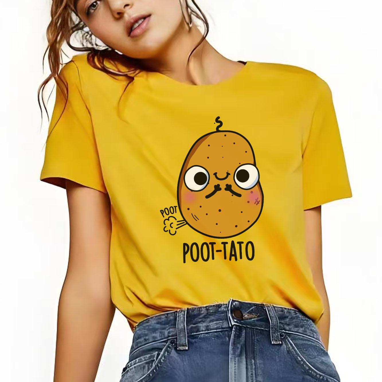 

Fun potato print Tshirt casual short sleeved suitable for all seasons fashion versatile holiday Womens Tshirt 4XL