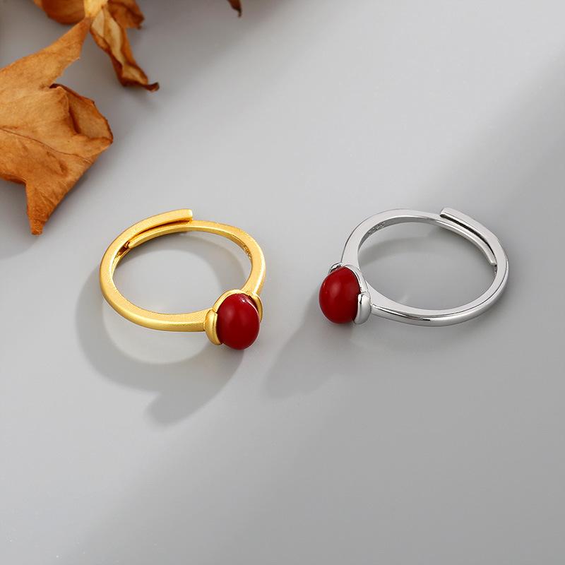 100% 925 Sterling Silver Jewelry Simple Red Onyx Adjustable Wedding Silver Rings for Women Girls Fashion Anel De Prata Bijoux