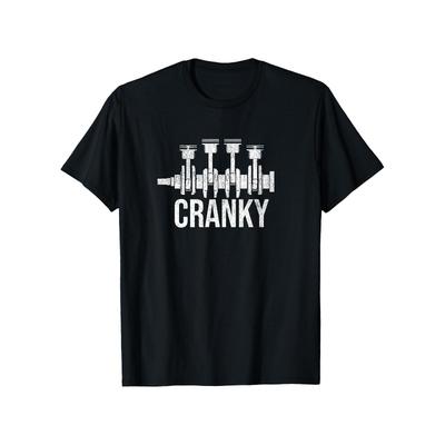 European Sizes Men's Heavy-Duty Automotive T-Shirt - Cranky Car Engine & Crankshaft Design with Mechanic Tool Graphics - Black