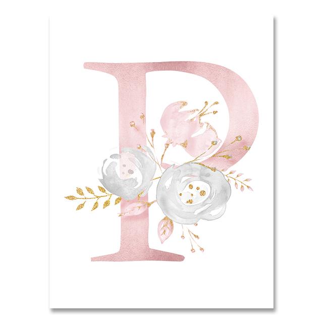 Personalized Poster Baby Name Custom Canvas Painting Nursery Prints Pink Flowers Wall Art Pictures For Girls Room Decoration No Frame