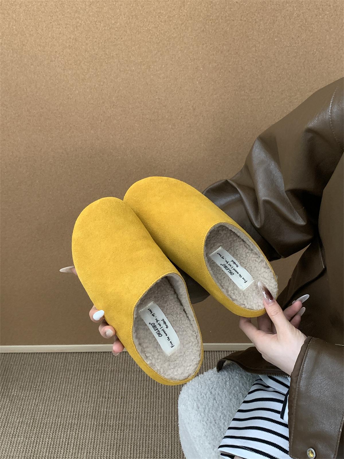 

3 см женские осенне-зимние новые туфли Birkenstocks в стиле мори, ретро, уродливо-милые, на одном педале, повседневные мягкие лоферы на плоской подошве 39 жёлтый