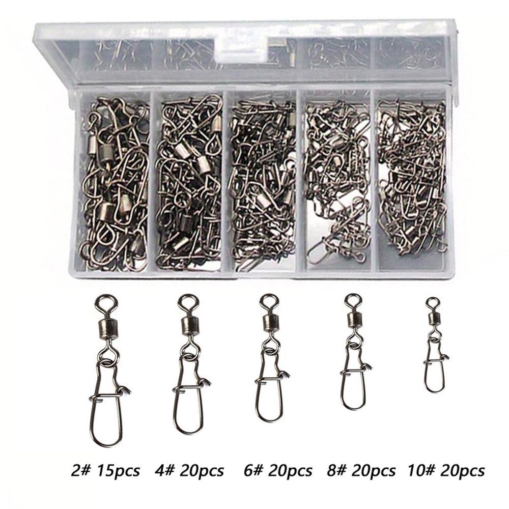 

95/210pcs Fishing Swivels Connector Gear Set 2-10# Stainless Steel Pin Bearing Roller Hinge Snap Swivel Cotter Pin for Bait Hook 260319