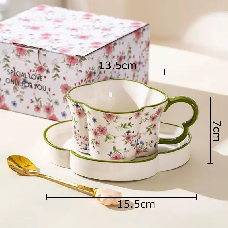 Plum Blossom Shaped Porcelain Cup&saucer Coffee Mug Tableware Dining Table Flower Mugs Afternoon Tea Teacup Fruits Juice Cup