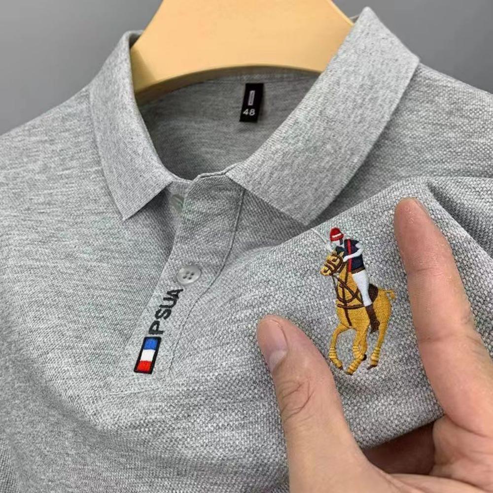 Sommer Herre Poloskjorte med Kort-ermet Broderimønster, Fasjonabel og Casual Krage Kort-ermet Poloskjorte