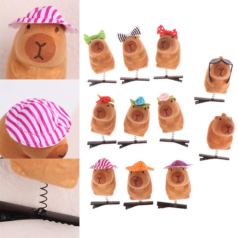 3 Stück Beflockung Lustige 3D Capybara Feder Plüsch Haarnadel Tier Lieblich Haarspange Accessoires Kopfschmuck