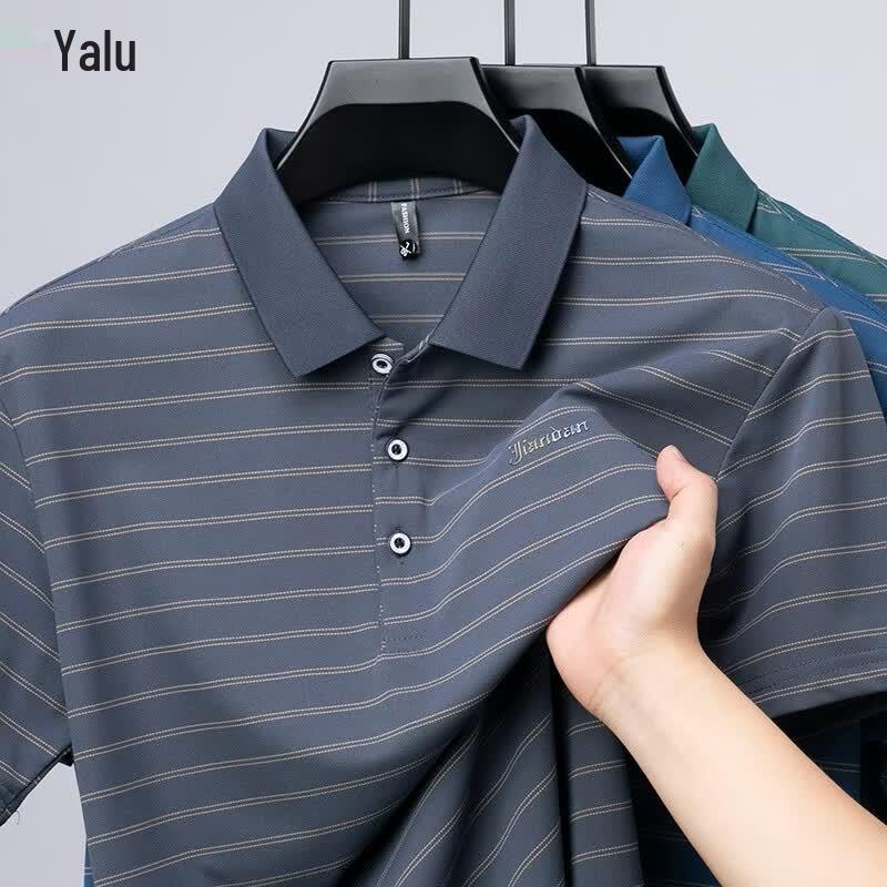 Yalu Men s Striped Ice Silk Polo T-Shirt M