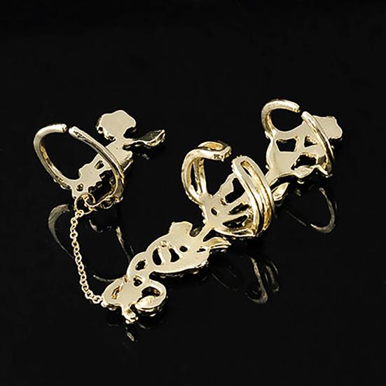 Chain Ring Flower Pattern Finger Jewelry Adjustable Women Chain Link Finger Ring for Wedding