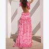 European and American women's clothing summer new French halter elegant printing and dyeing ruffle edge slit dress