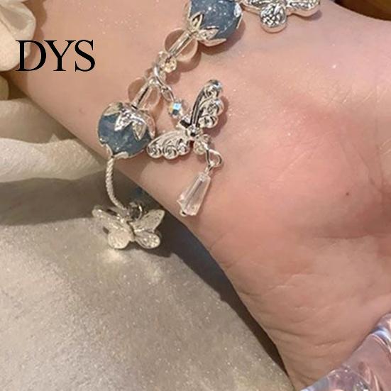 Ice Crack Texture Bracelet 1/2Pcs Women Burst Fairy-Like Feeling Stacked Chinese Aesthetics with Butterfly Pendant Hollow