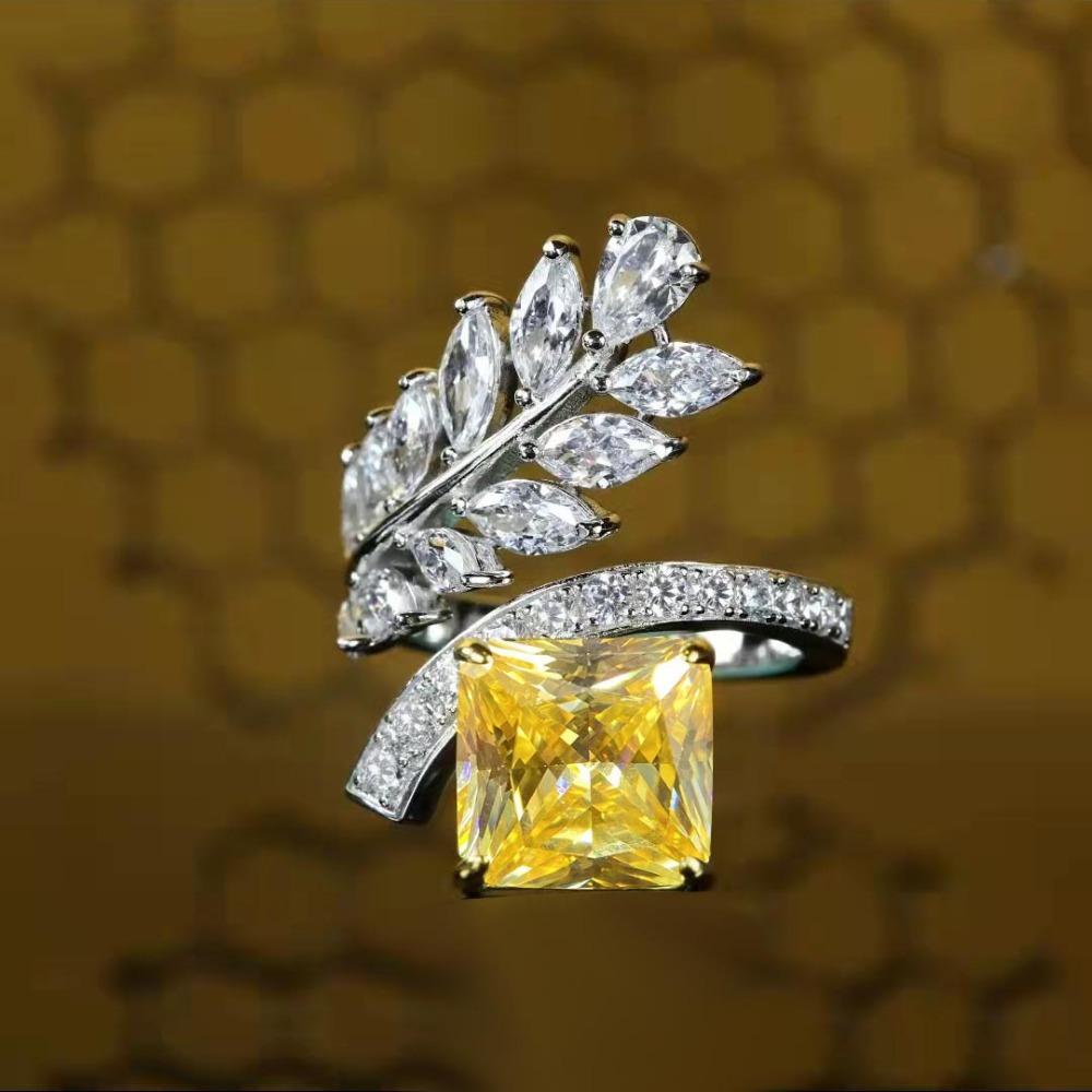 

Women Ice Cut Yellow Diamond Ring Stylish Statement Finger Jewelry Unique Gift for Her Trendy Accessories Adjustable