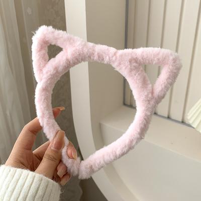 Cat Ears Womens Headband Woolen Velvet Hair Band Headwear Girl Wash Up Plush
