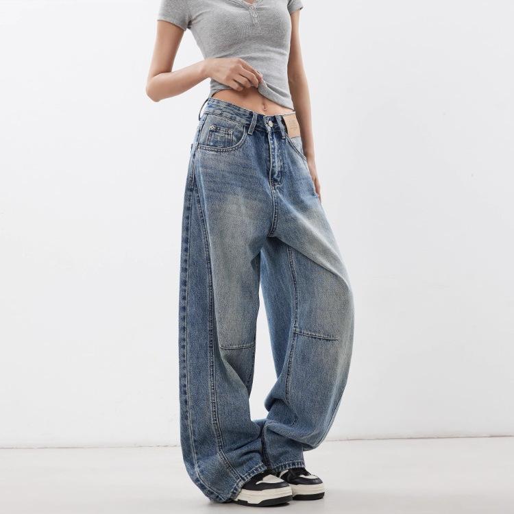 Scimitar Jeans Women's Loose and Loose Wide Leg Pants Design Sense Mopping Long Pants Trendy Women's Vintage Wash Wide-leg Jeans Casual Pants