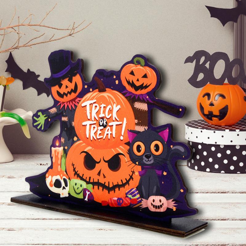 Wiederverwendbare Holzornamente, Kürbis-Geist-Süßes-oder-Leckerei-Anhänger für die Halloween-Party-Dekoration