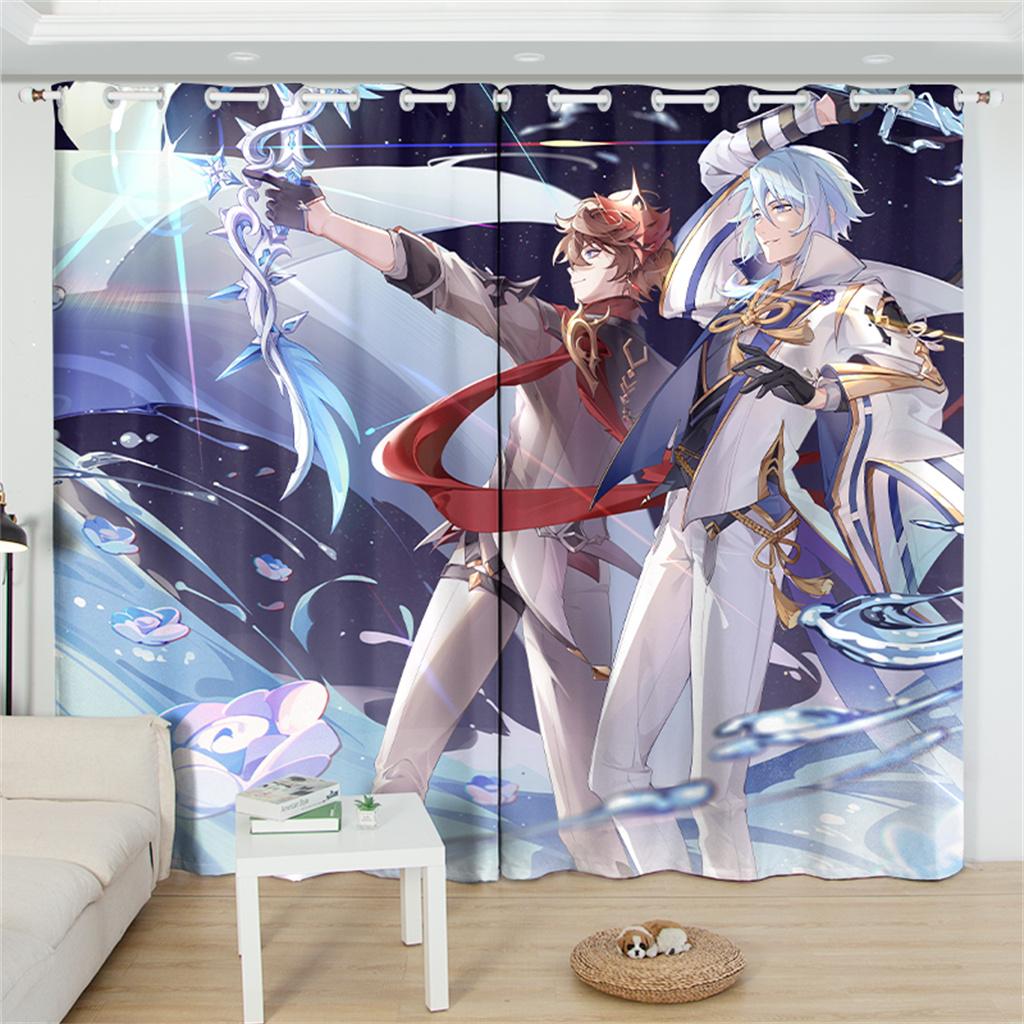 Kazuha Genshin Impact Blackout Curtain 2 Panels Anime Printing Window Drapes For Living Room Cartoon Home Decor Treatments