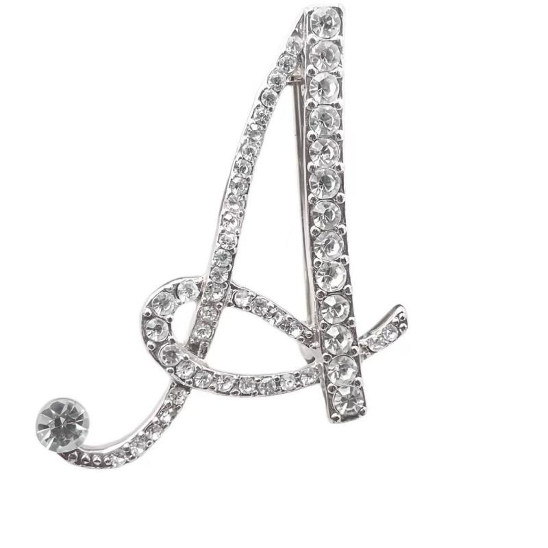 Fashion Alphabet Letter Brooch Pin Full Crystal Rhinestone Encrusted Minimalist Clothing Accessory For Women