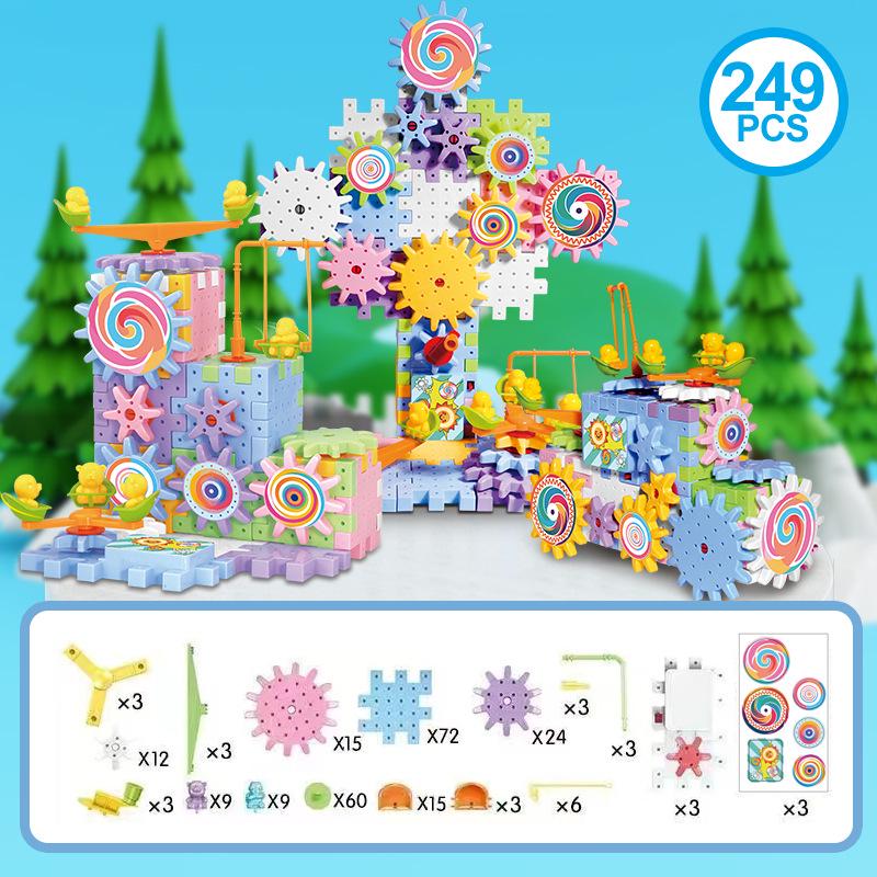 Cross-Border Electric Science & Education DIY Mechanical Gear Building Blocks Toy Set for Kids
