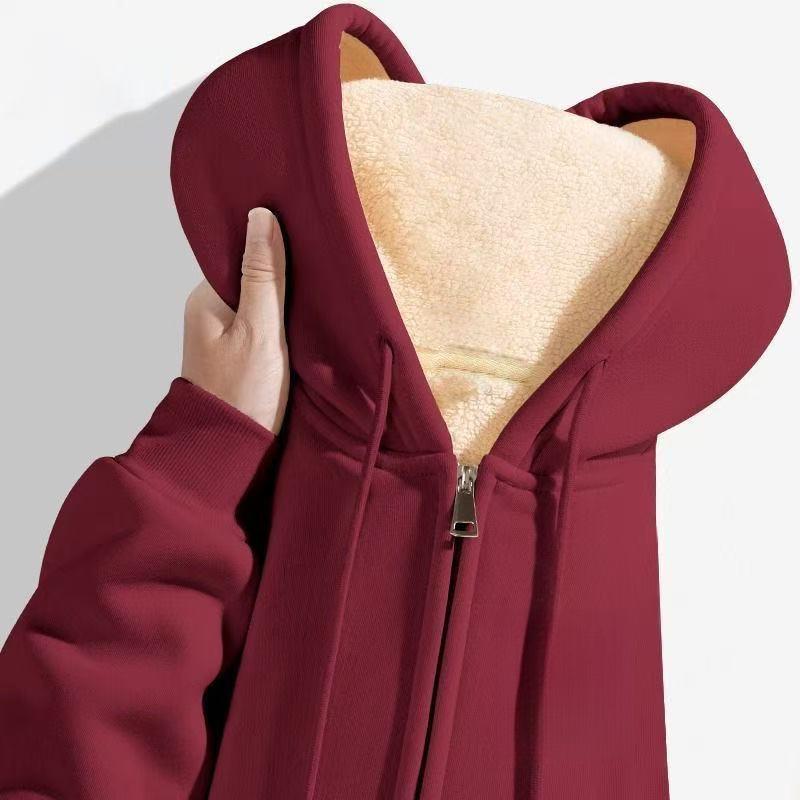 Men's Retro Lambswool Cardigan Hoodie - Winter Casual Solid Color Top Outerwear