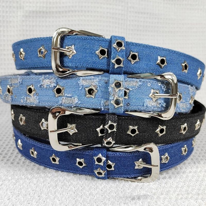 Punk Rock Belt Waistband with Star Accent & Metal Studs Decor, Female Students Waist Accessory for Jeans Pants