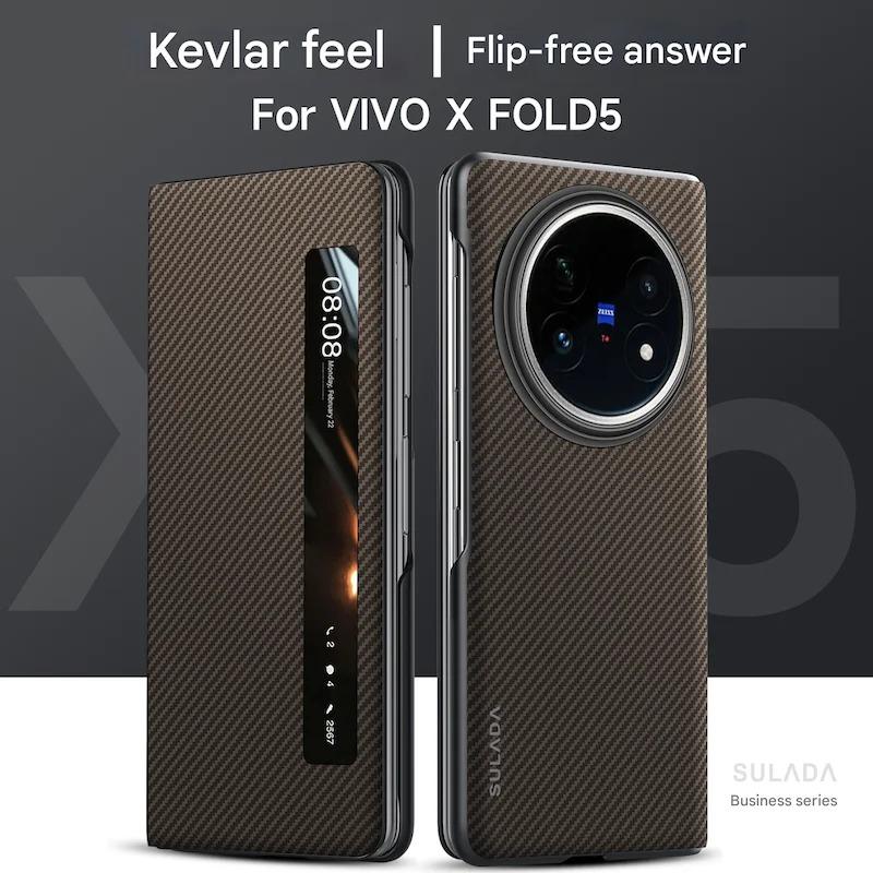 Špičkový businessový kryt na telefon z karbonových vláken s texturou pro Vivo X Fold 5 Magnetický vyklápěcí kryt Skládací Všeobjímající ochrana Chytré okénko Skořepina