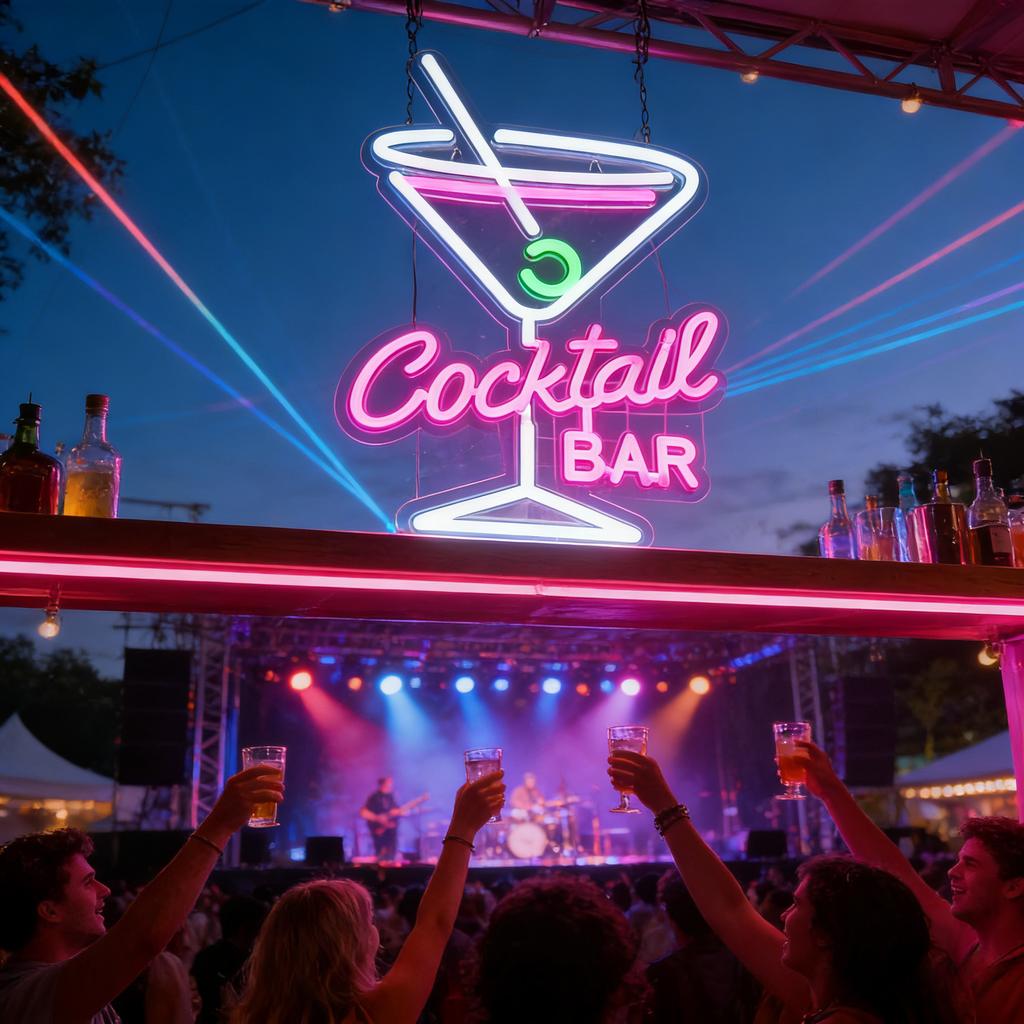 Vintage Neon Cocktail Bar Sign - Retro City Skyline Metal Art with Colorful Glow, Perfect for Home Pub & Cafe Decor