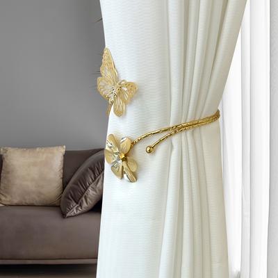 Elegante Gouden Vlinder & Bloemen Metalen Gordijn Tiebacks - Verstelbare Hangers Zonder Boren voor Woonkamer, Slaapkamer, Kantoor Decor