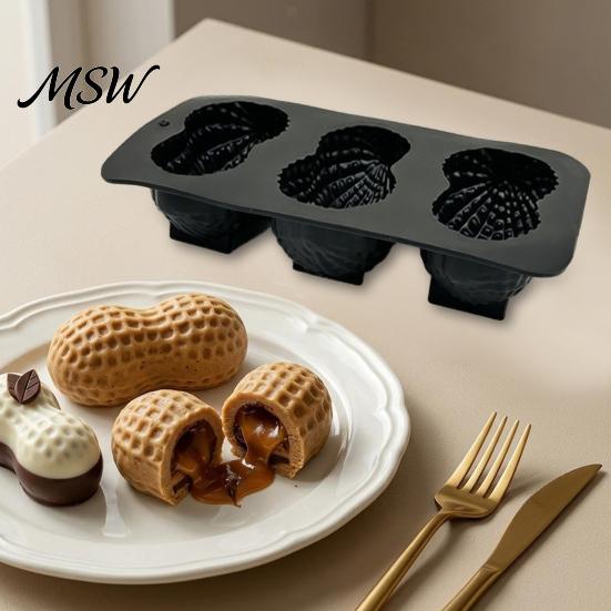Microwave Safe Silicone Mold Peanut Shaped Baking Mold, with 3 Cavity, Flexible Non-stick Realistic Candy Tray, for DIY Chocolate Mousse Cake Biscuit