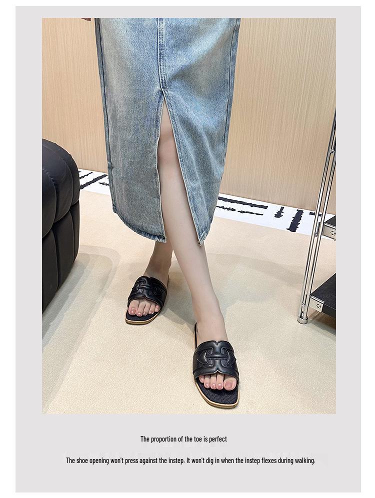 Plus Size Women's Summer Outdoor Flat Slippers for Wide Feet - French Beach Sandals